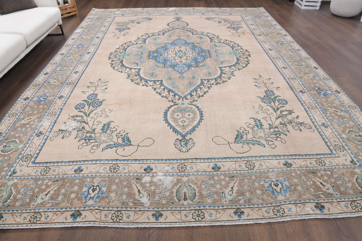 El yapımı vintage halı 300x391 cm oryantal desenli yün - mekan görünümü