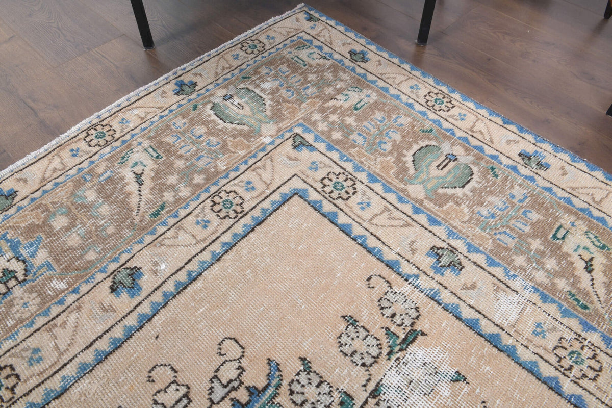 El yapımı vintage halı 300x391 cm oryantal desenli yün - üstten görünüm