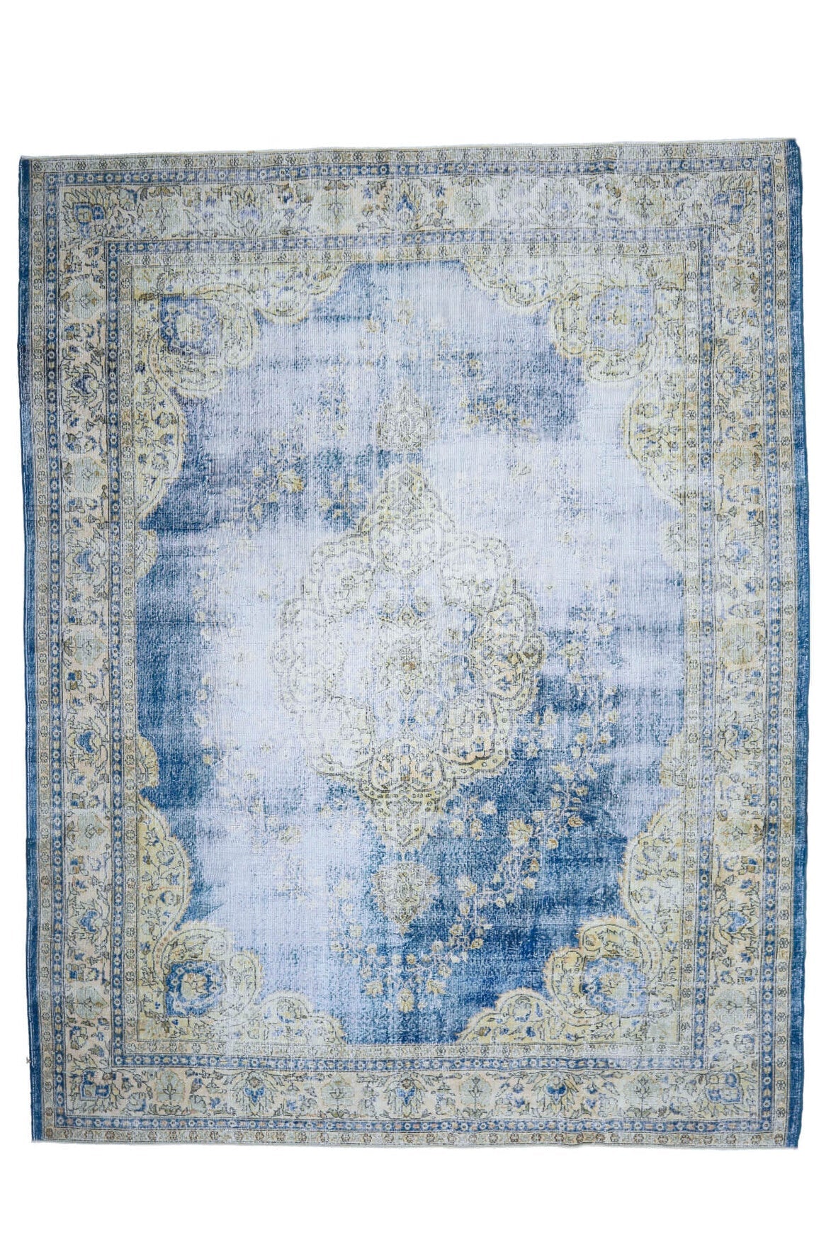 El yapımı vintage halı 305x391 cm oryantal desenli yün - yakın çekim doku detayı