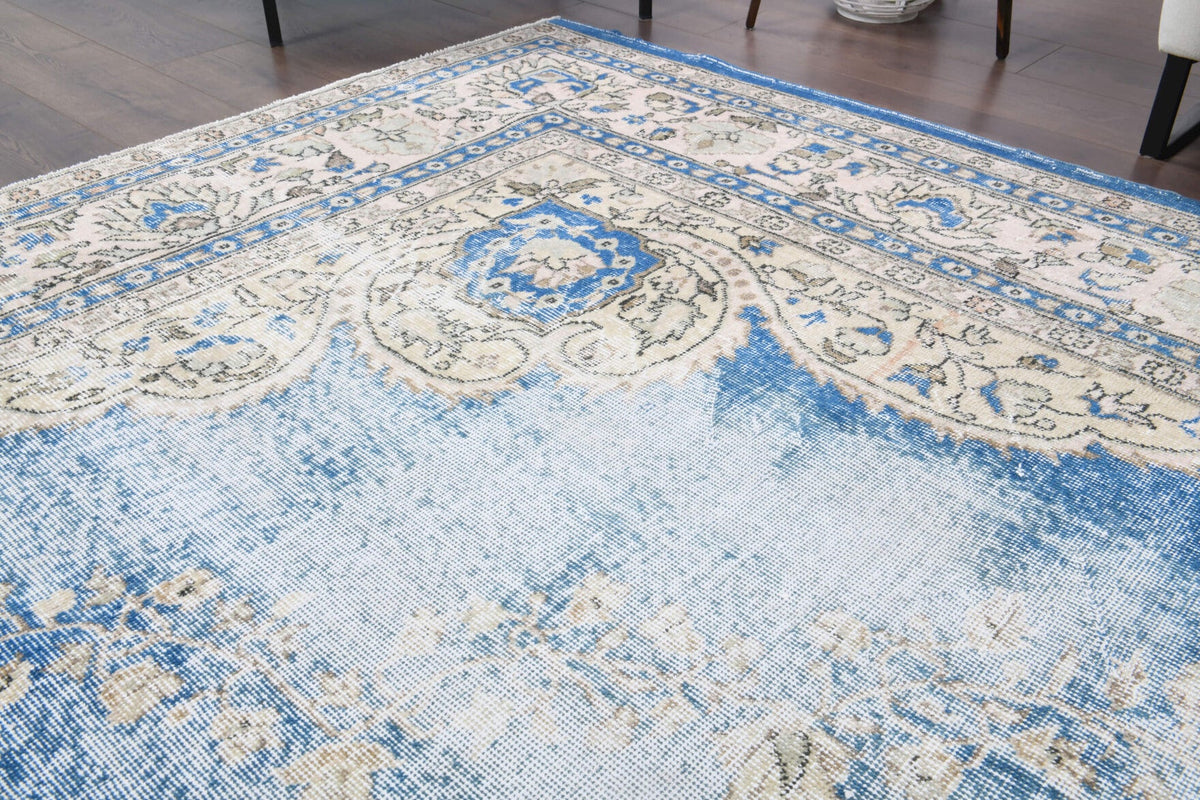 El yapımı vintage halı 305x391 cm oryantal desenli yün
