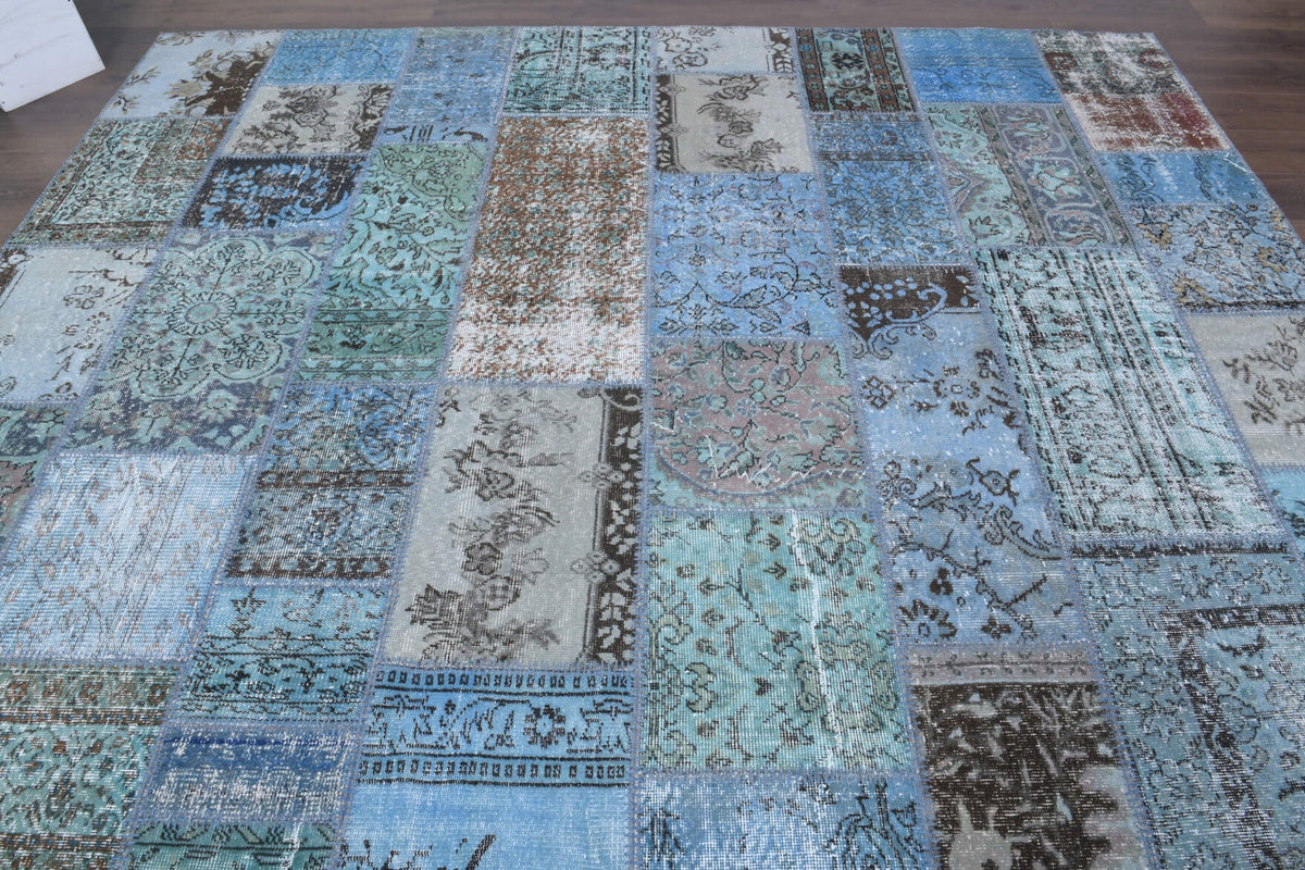 El yapımı vintage halı 302x401 cm tribal desenli yün - detay görünümü