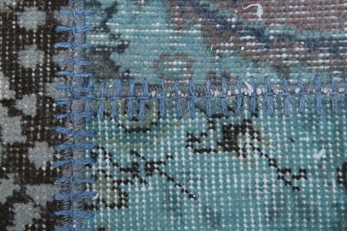 El yapımı vintage halı 302x401 cm tribal desenli yün - kenar ve saçak detayı