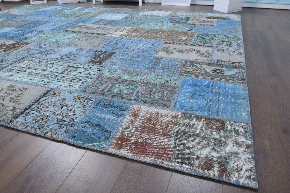 El yapımı vintage halı 302x401 cm tribal desenli yün - desen detayı