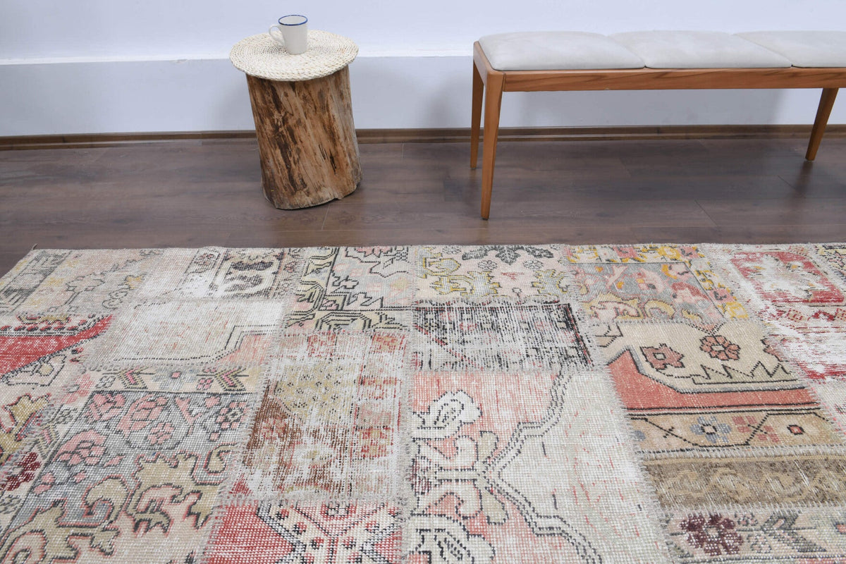 El yapımı vintage halı 302x401 cm tribal desenli yün - farklı açıdan görünüm