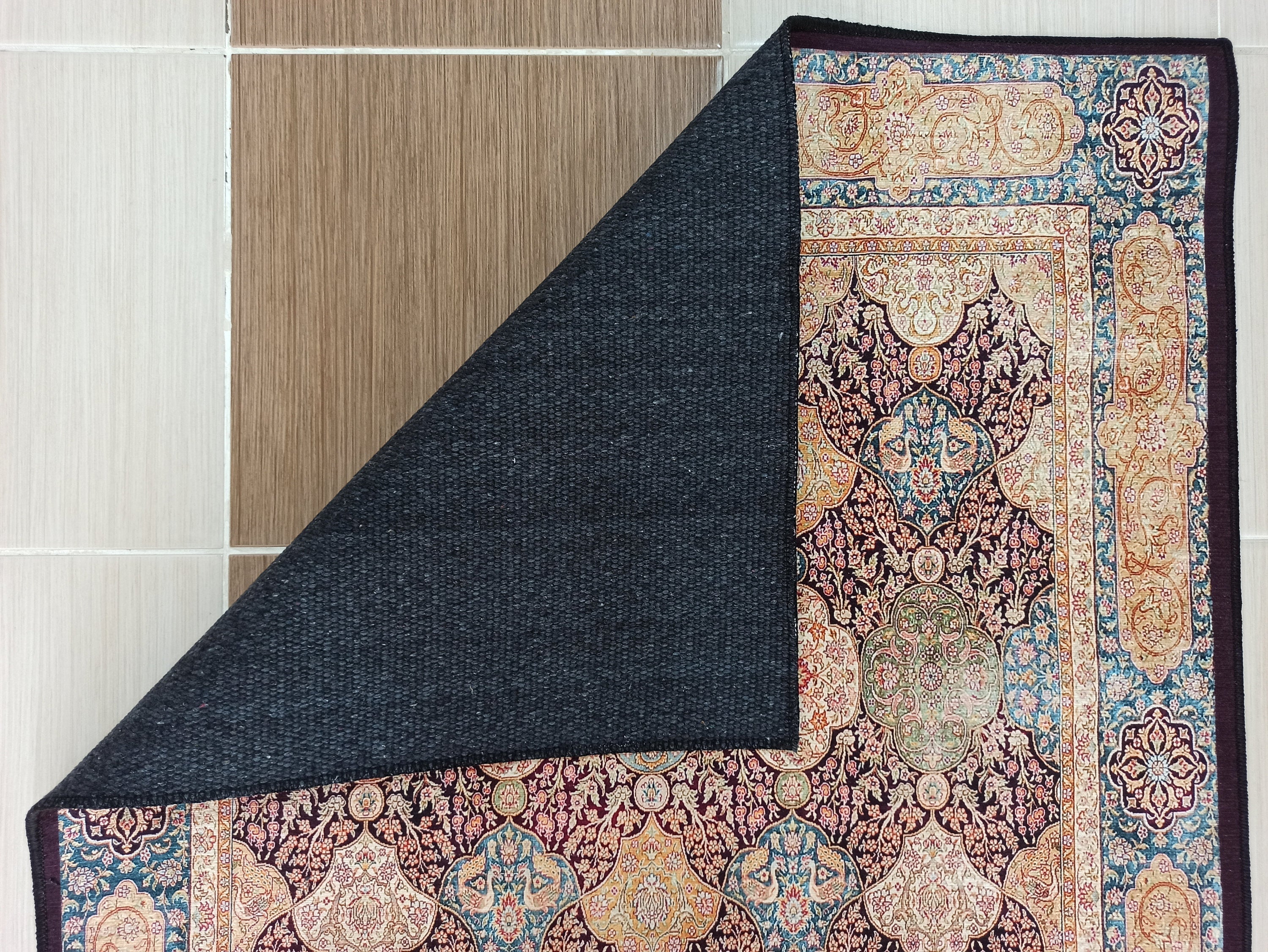 Bordo ve Altın Sarısı Oryantal Desenli Vintage Halı - OUTLET - 11460OU