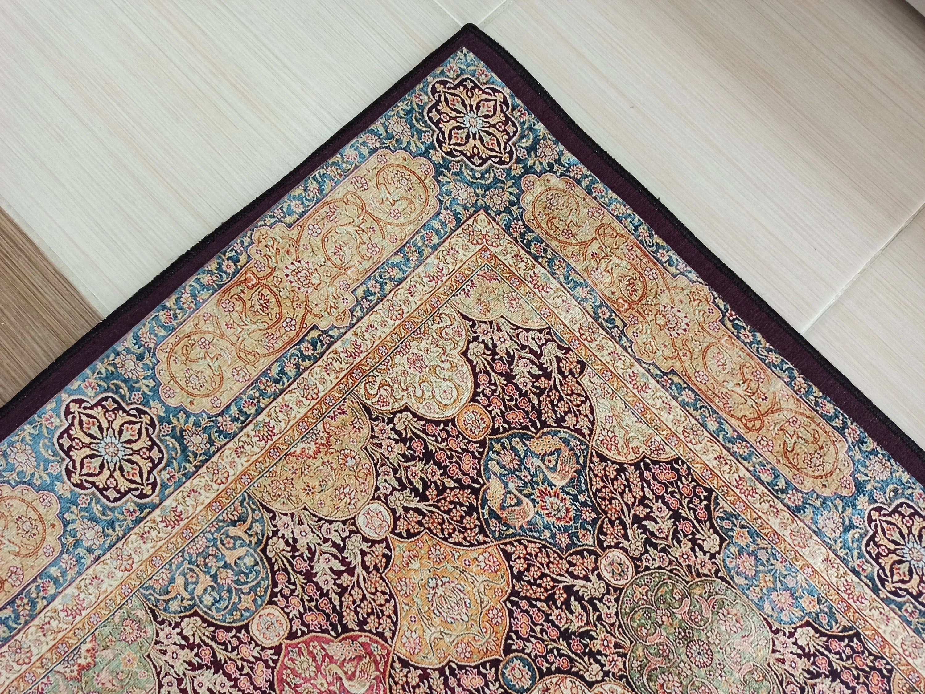 Bordo ve Altın Sarısı Oryantal Desenli Vintage Halı - OUTLET - 11460OU