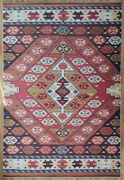 Mercan ve Kahve Geometrik Elmas Desenli Kilim Halı - OUTLET - 12448OU