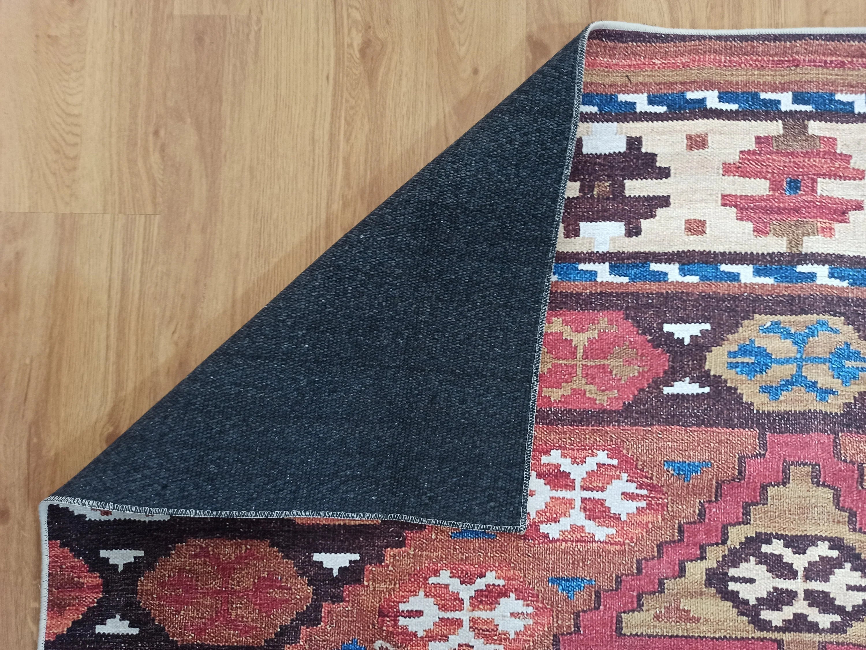 Mercan ve Kahve Geometrik Elmas Desenli Kilim Halı - OUTLET - 12448OU