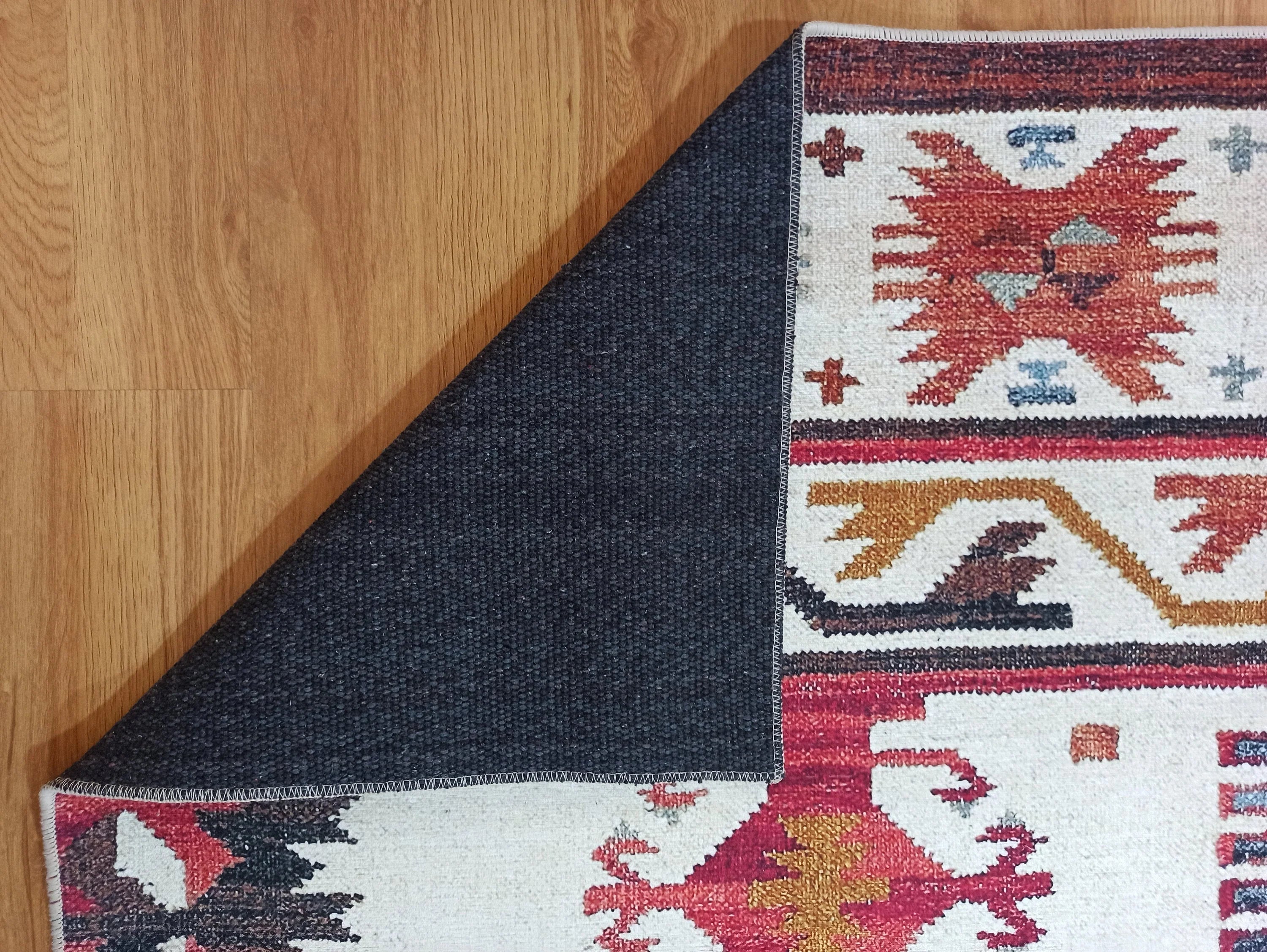 Krem ve Çok Renkli Geometrik Desenli Halı - OUTLET - 12479OU