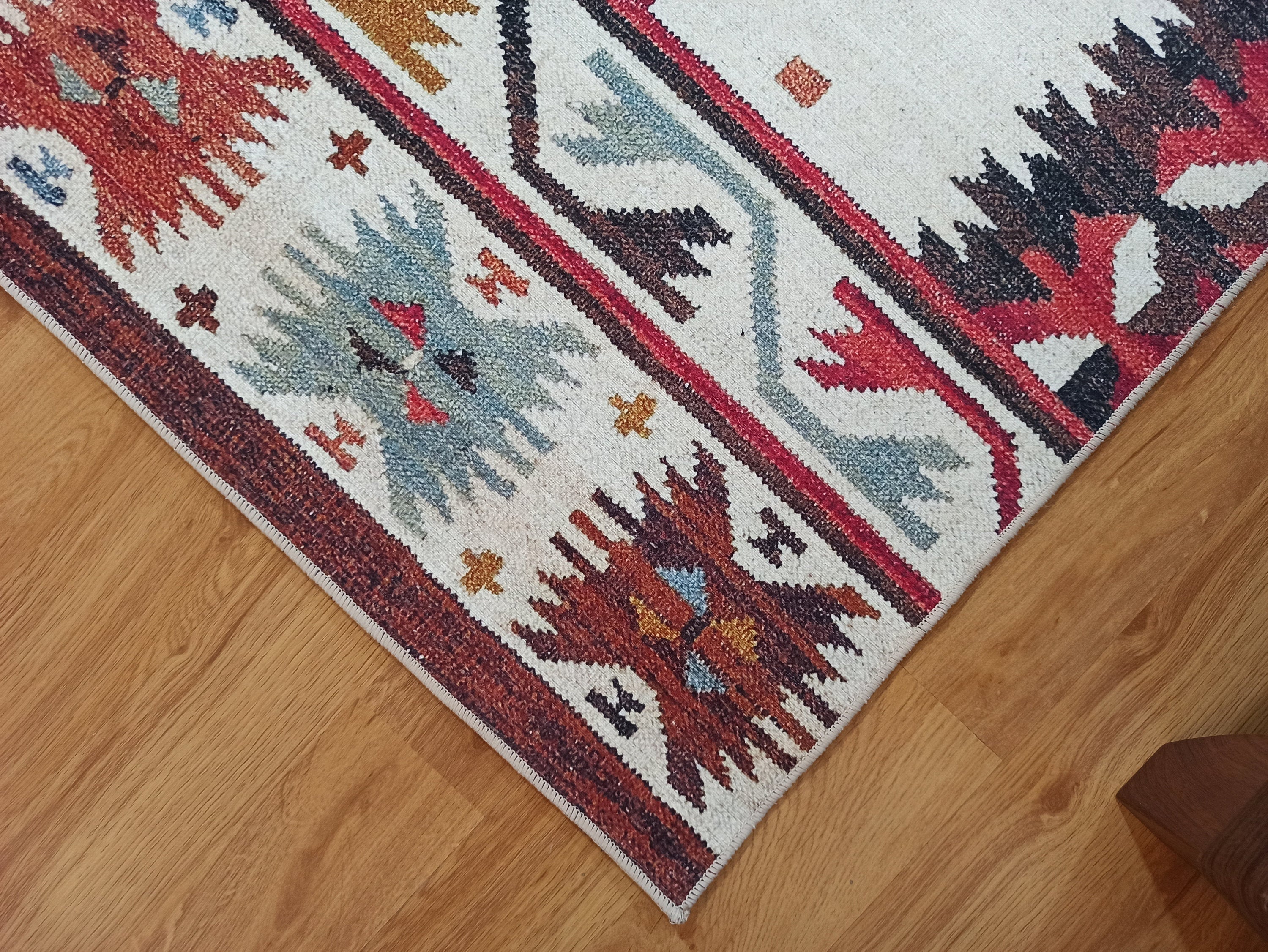 Krem ve Çok Renkli Geometrik Desenli Halı - OUTLET - 12479OU
