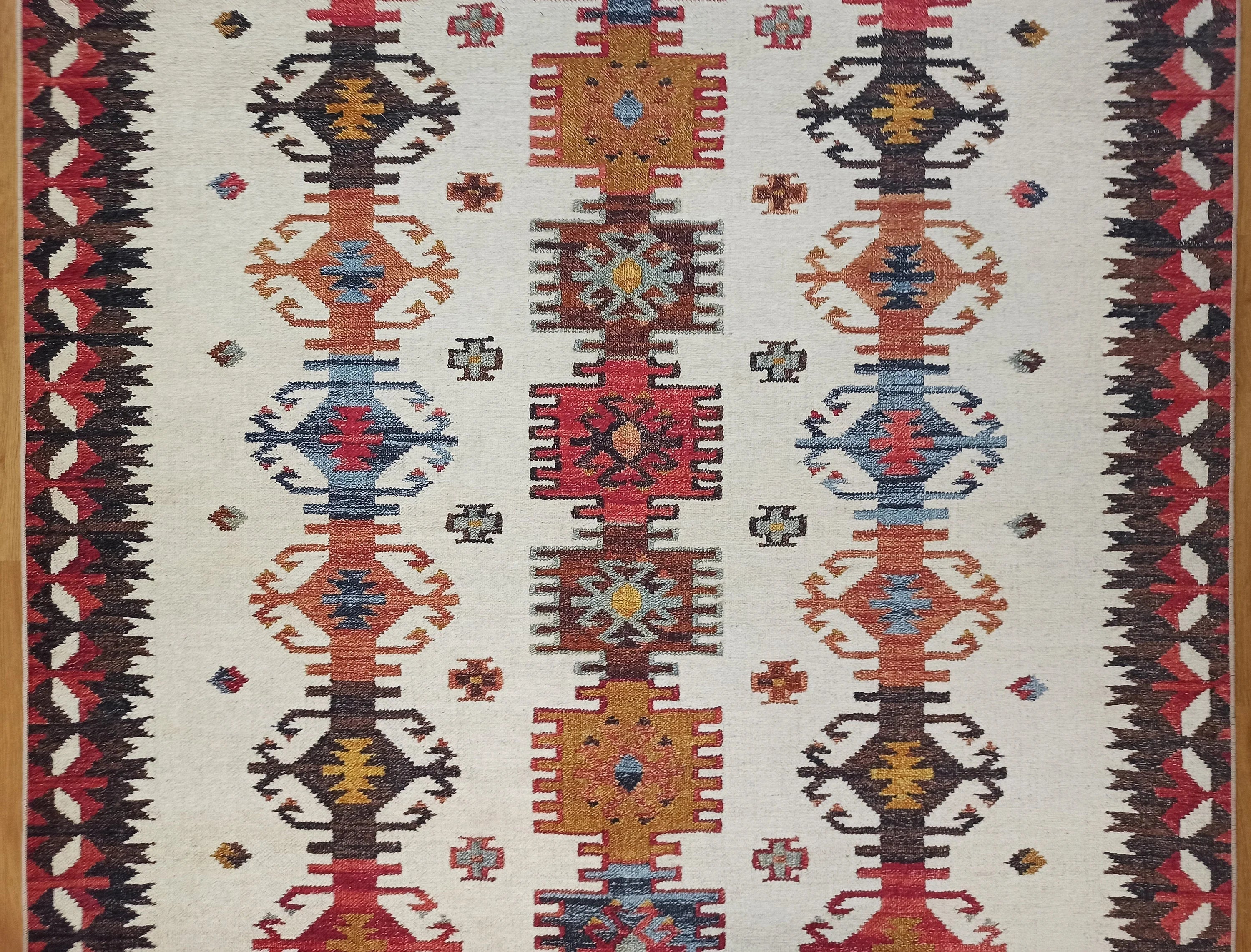 Krem ve Çok Renkli Geometrik Desenli Halı - OUTLET - 12479OU