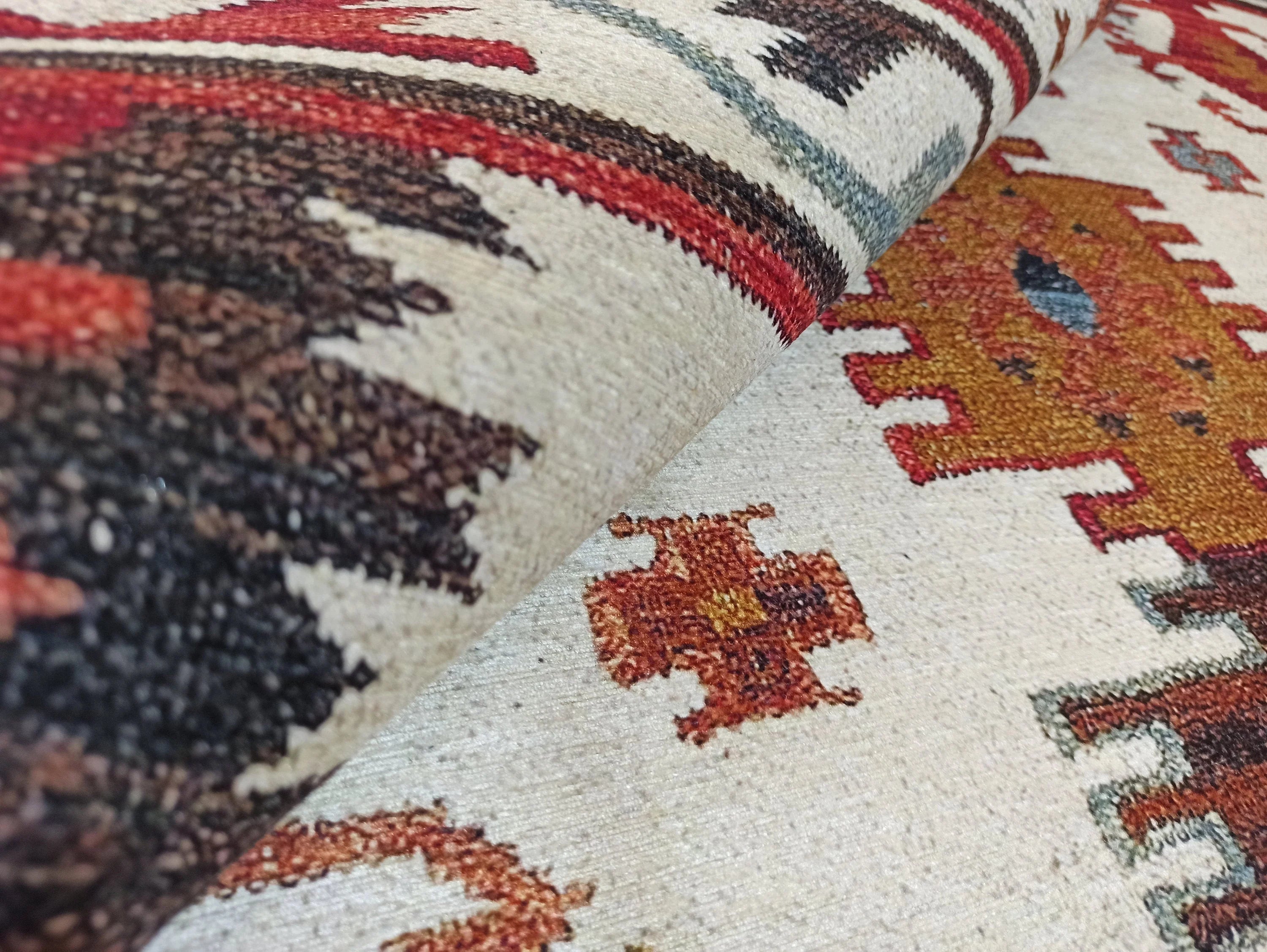 Krem ve Çok Renkli Geometrik Desenli Halı - OUTLET - 12479OU