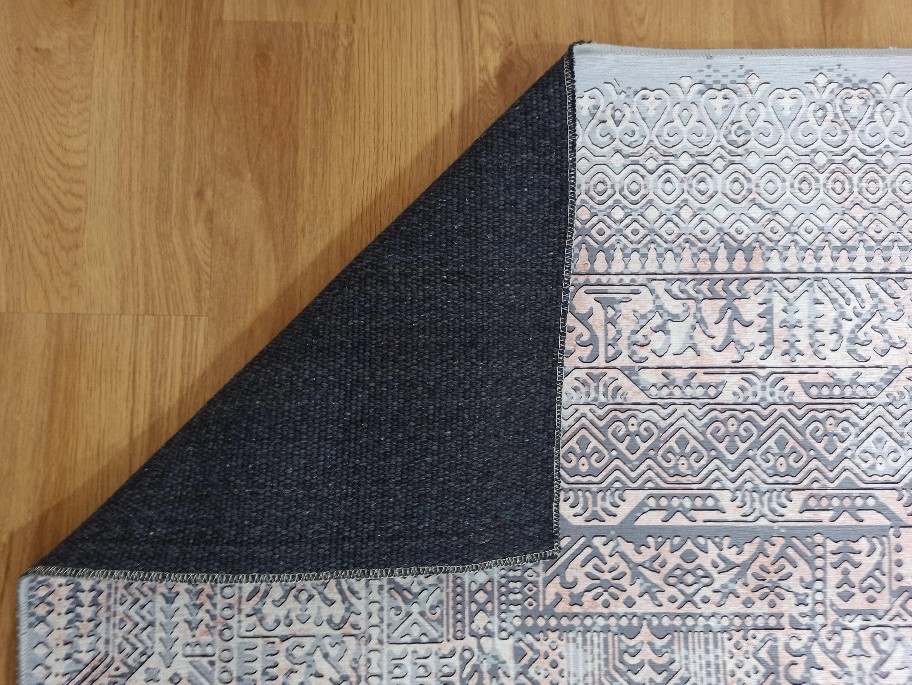 Eskitme Dokulu Gri ve Pudra Soyut Modern Halı - OUTLET - 12633OU