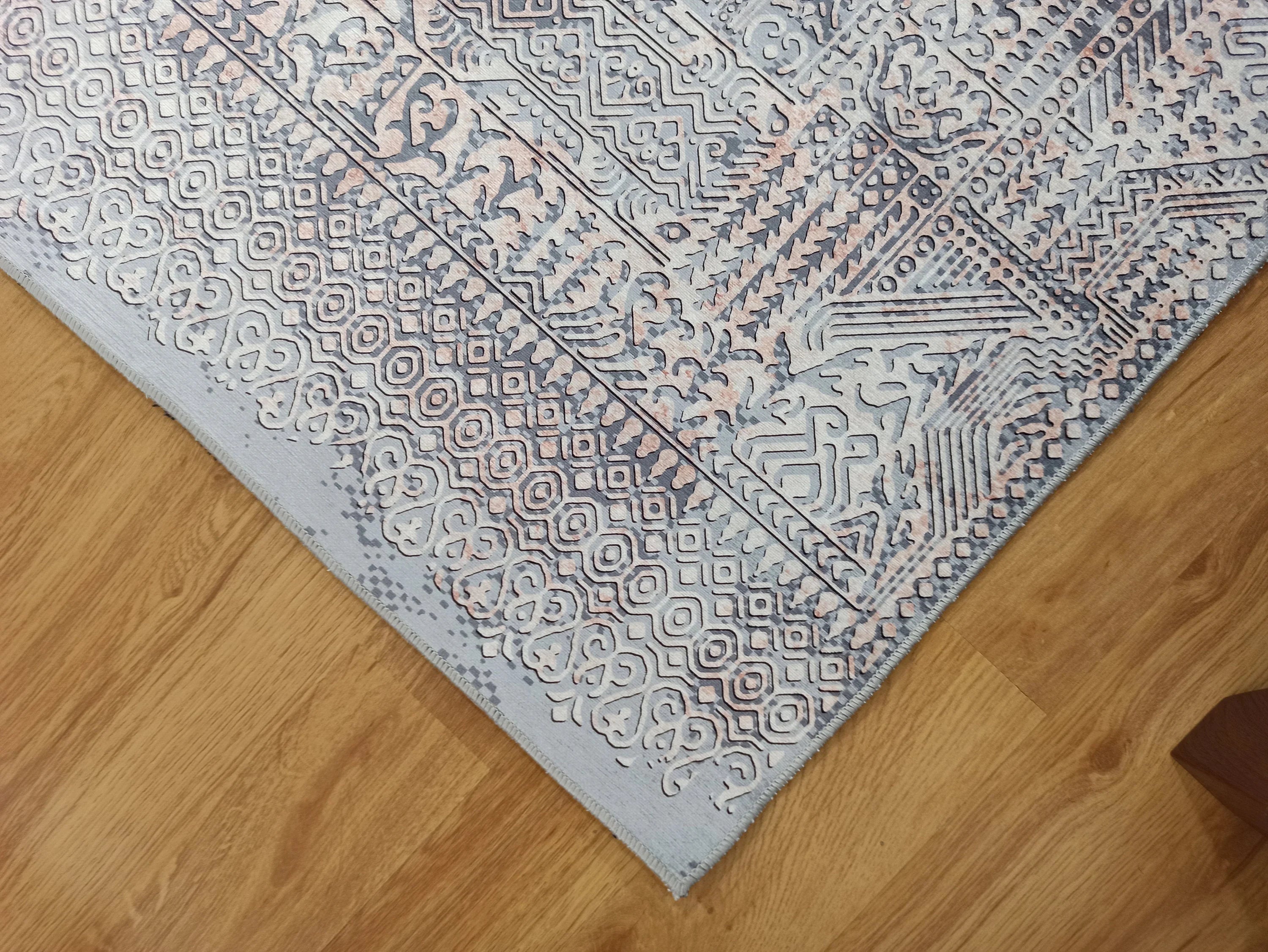 Eskitme Dokulu Gri ve Pudra Soyut Modern Halı - OUTLET - 12633OU