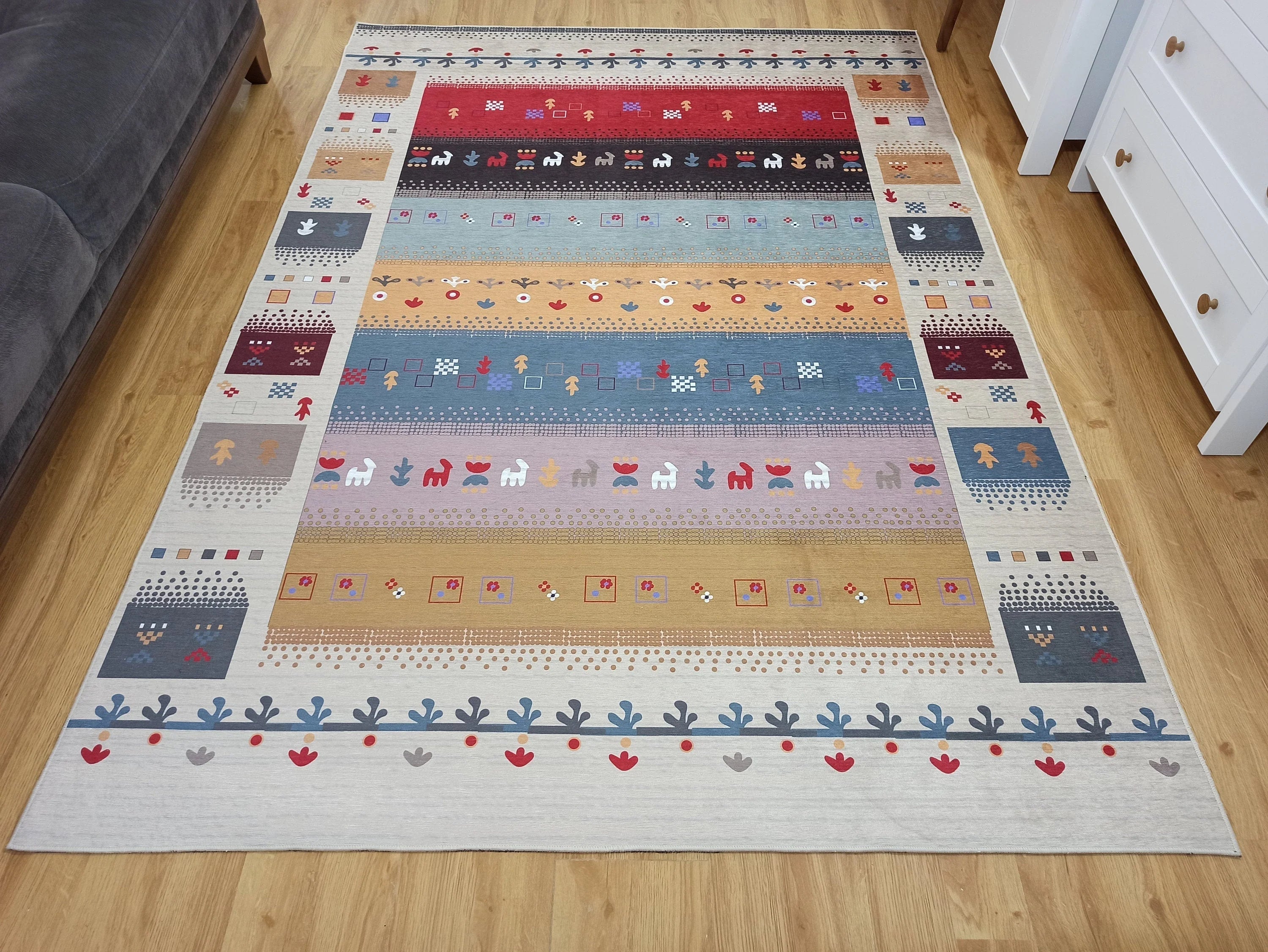 Renkli ve Figürlü Modern Kilim Halı - OUTLET - 12664OU