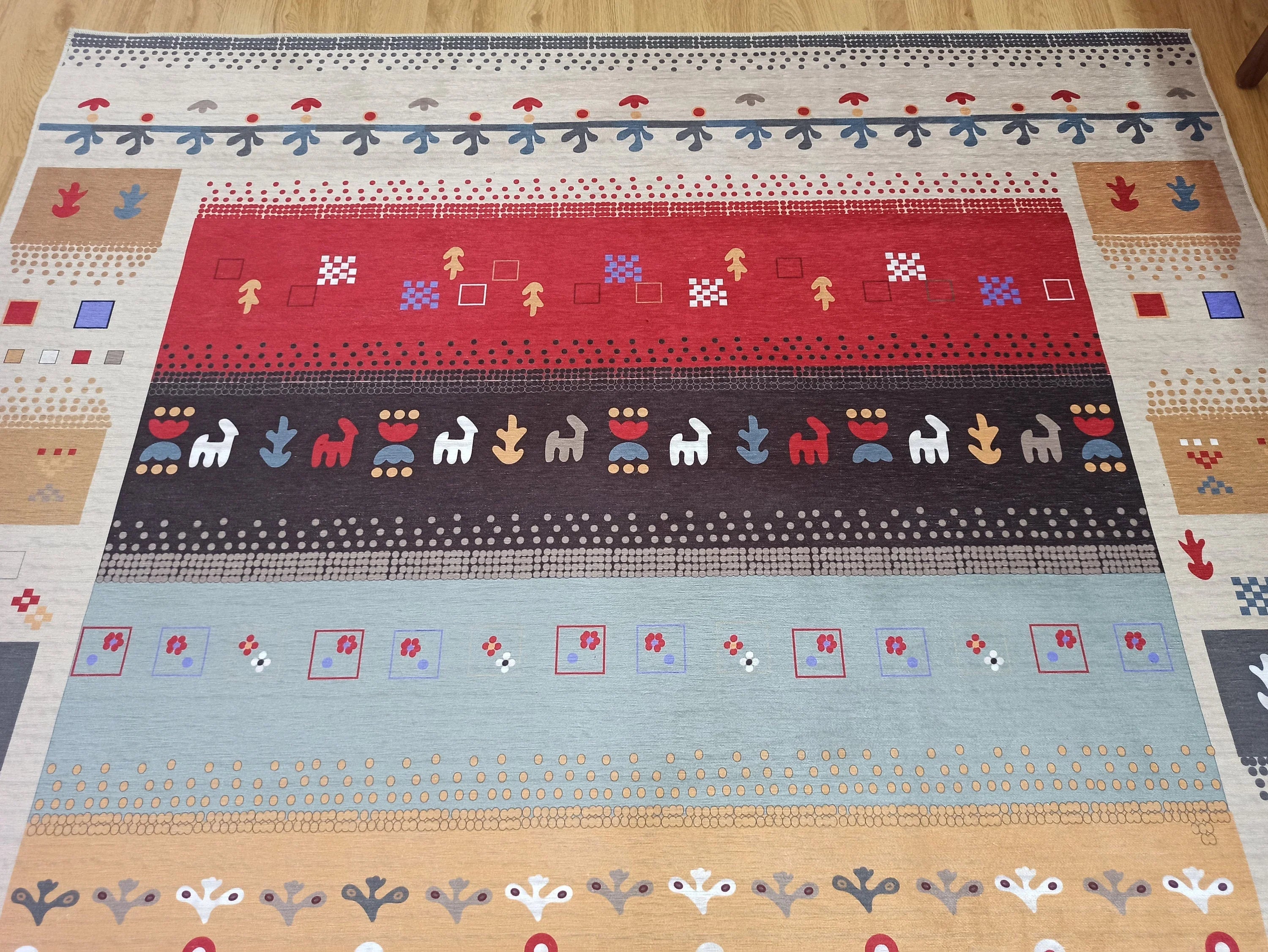 Renkli ve Figürlü Modern Kilim Halı - OUTLET - 12664OU