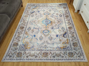 Bej ve Mavi Eskitme Desenli Vintage Halı - OUTLET - 12791OU