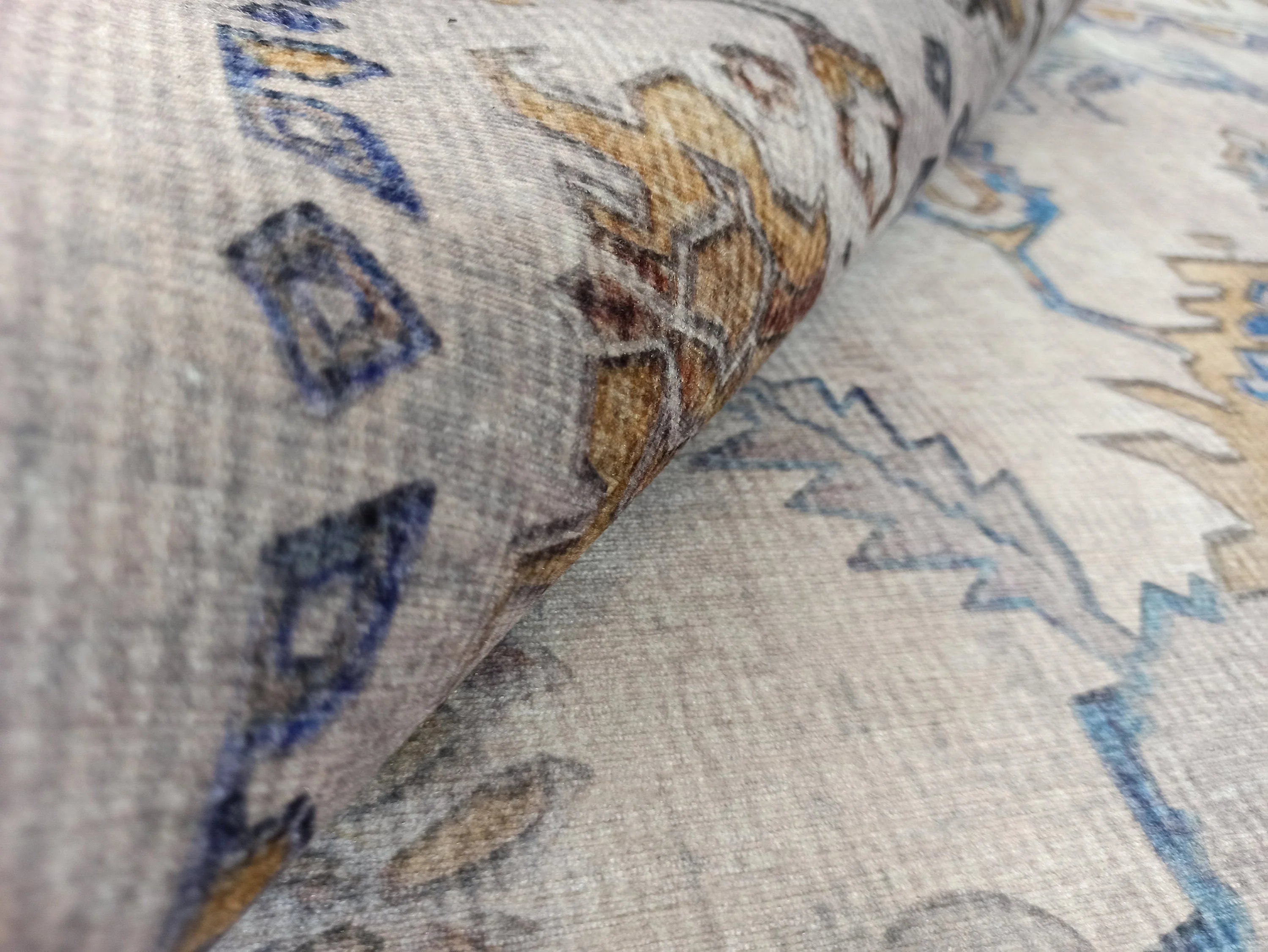 Bej ve Mavi Eskitme Desenli Vintage Halı - OUTLET - 12791OU