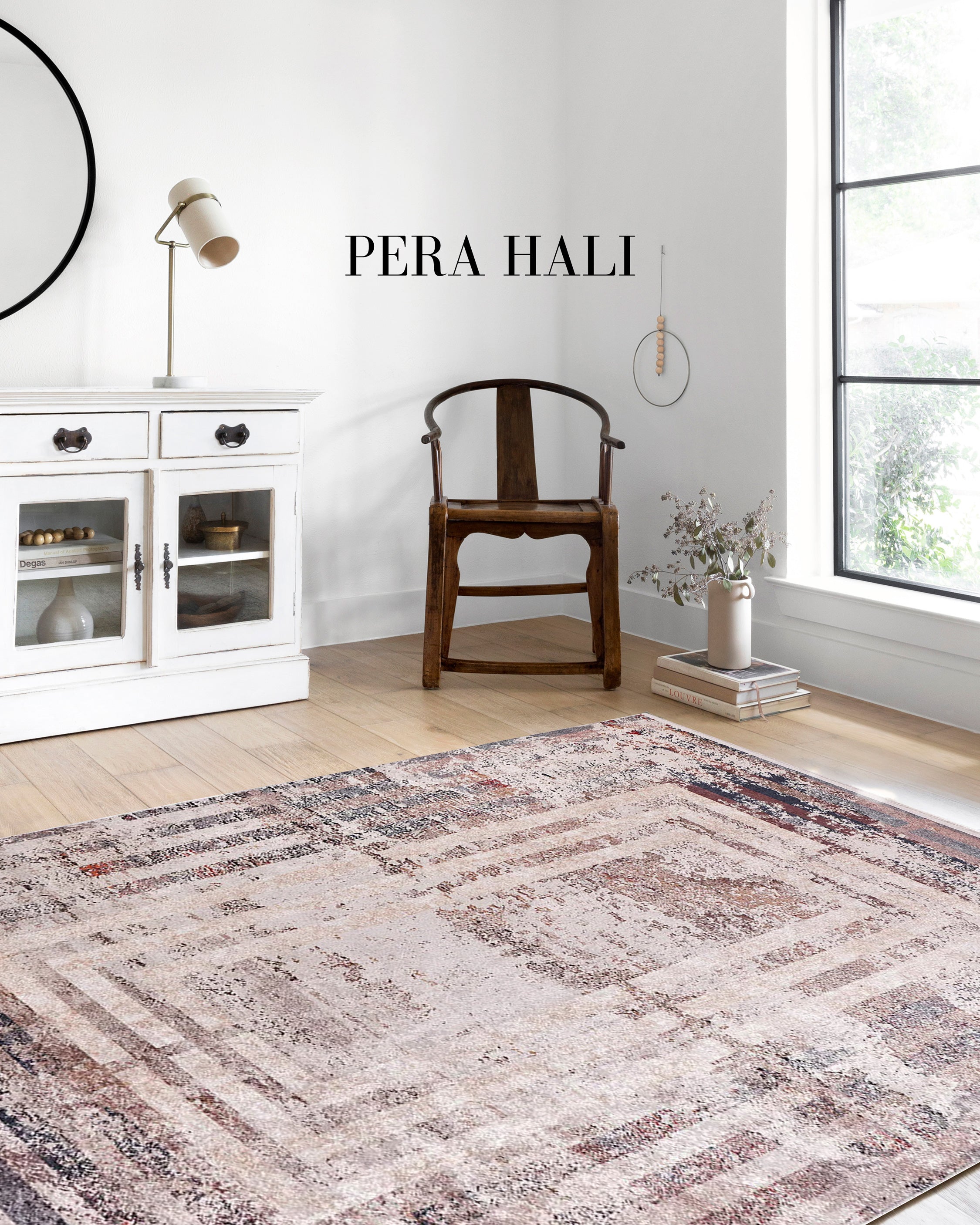 Brown Beige Geometric Antique Art Deco Rug