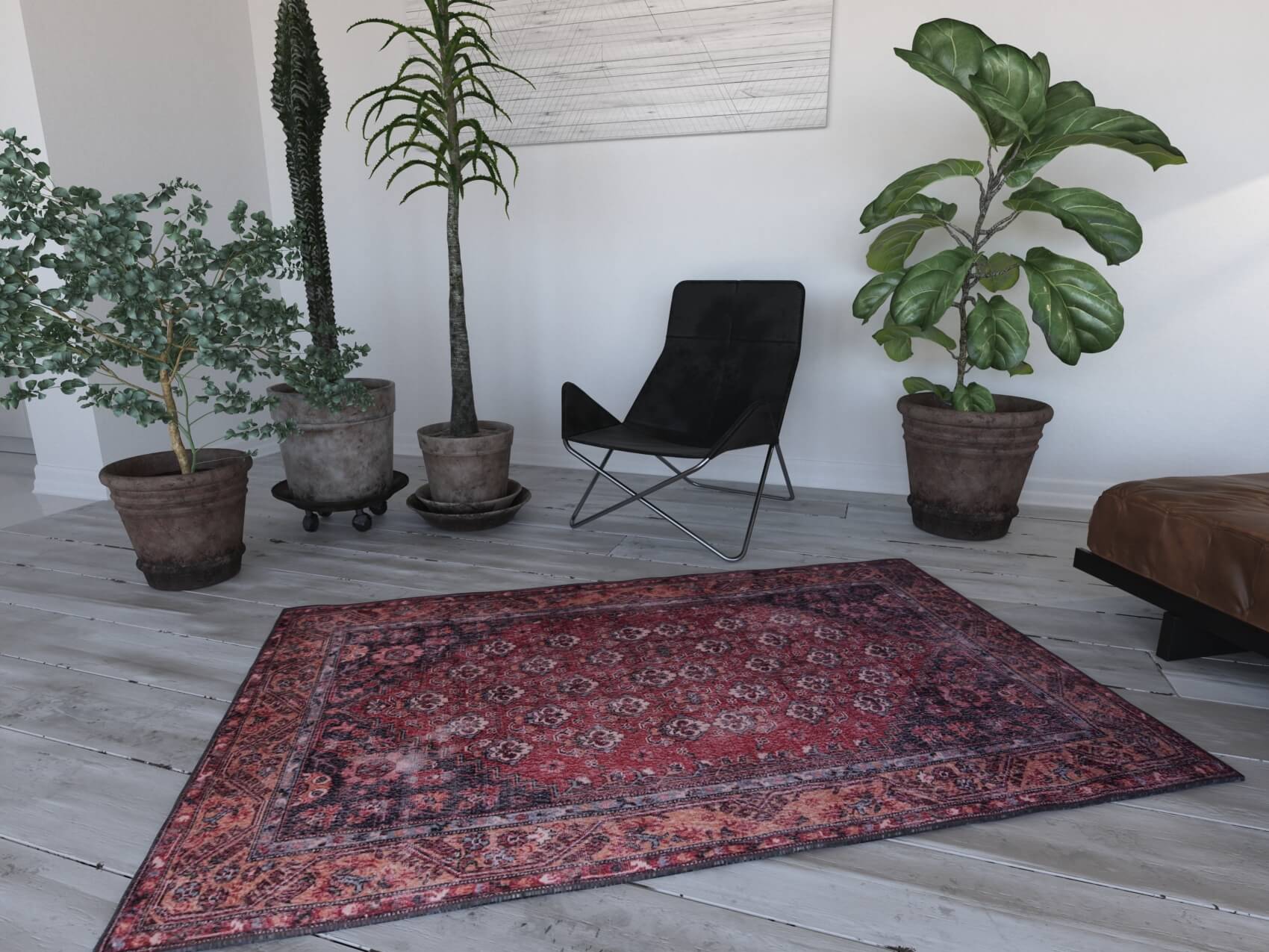 Bordo ve Lacivert Geometrik Desenli Geleneksel Halı