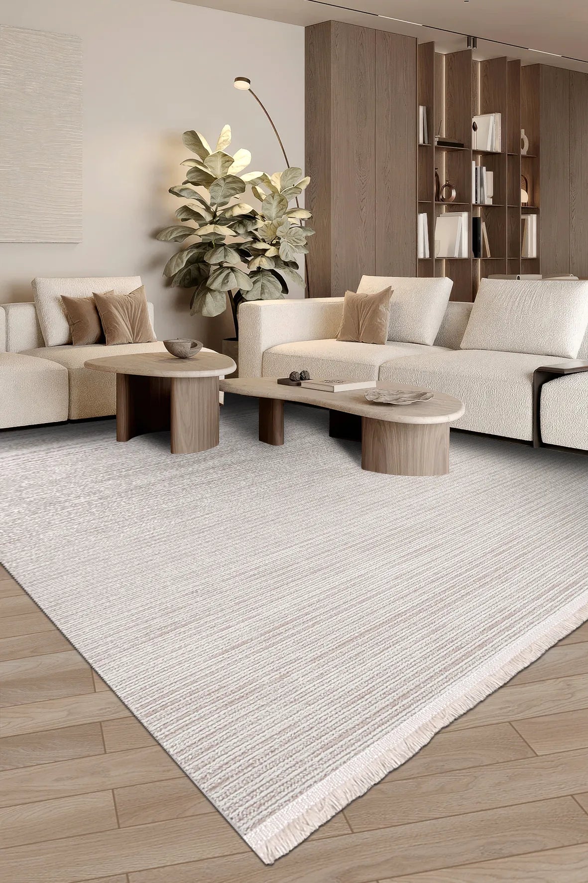 Bej ve Krem Dokulu Minimalist Modern Halı