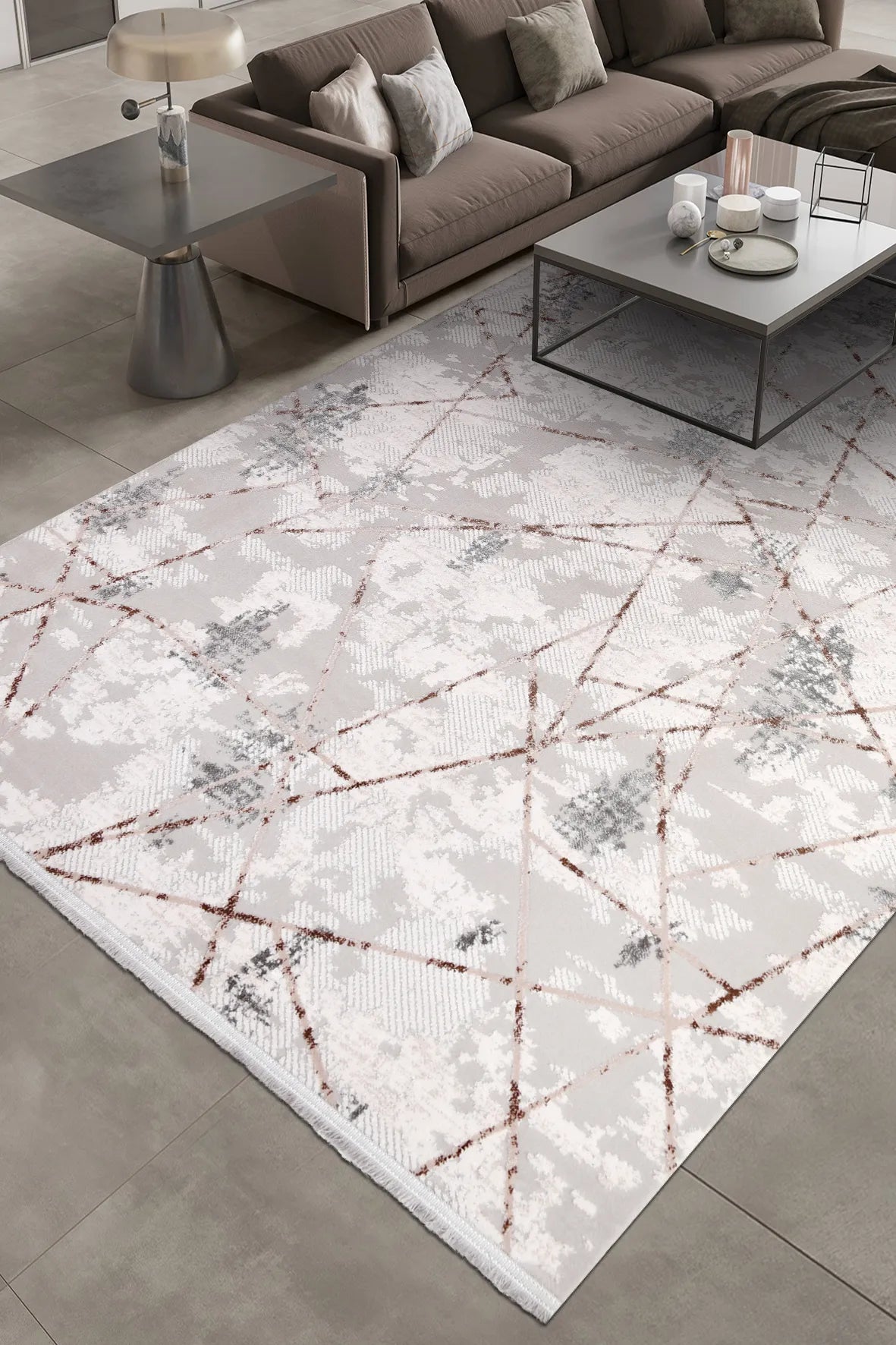 Gri ve Kahve Çizgisel Soyut Modern Halı