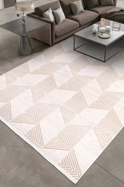 Bej ve Krem zikzak Desenli Modern Halı