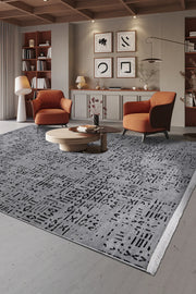 Gri ve Antrasit Etnik Desenli Modern Halı