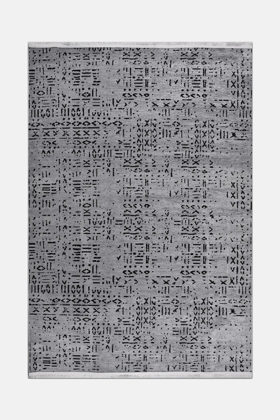 Gri ve Antrasit Etnik Desenli Modern Halı