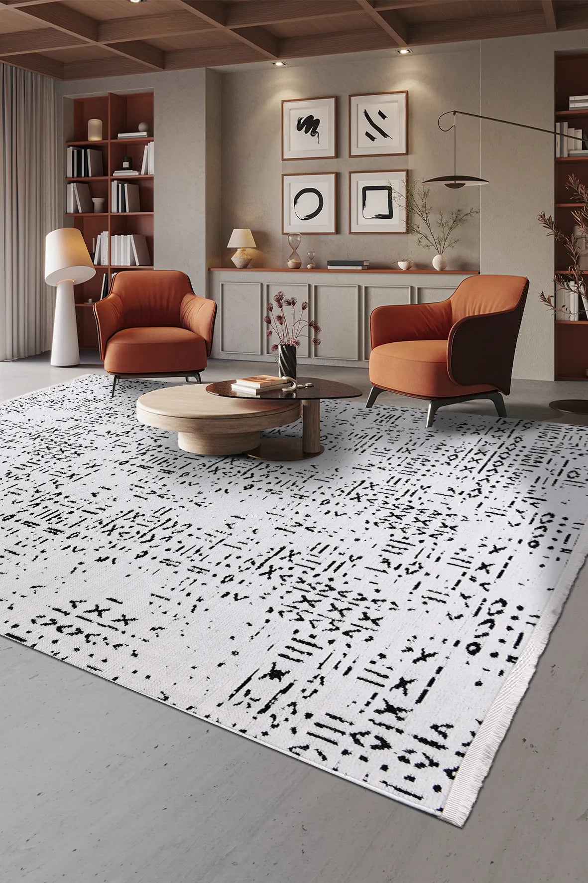 Gri ve Antrasit Etnik Desenli Halı