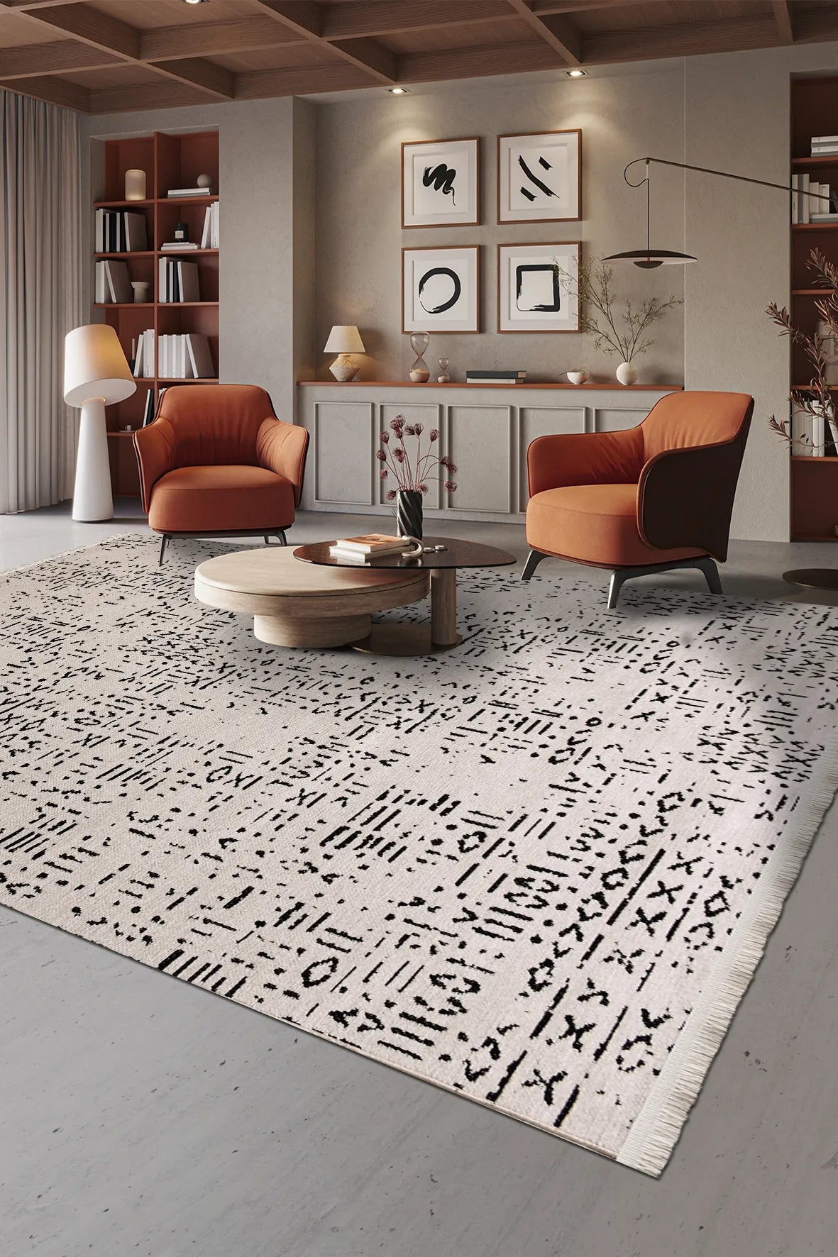 Bej ve Antrasit Etnik Modern Halı