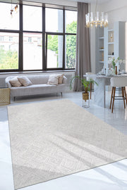 Beyaz Etnik Desenli Modern Halı