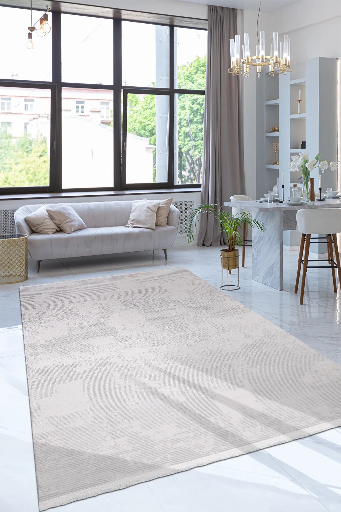 Krem ve Koyu Kahve Modern Halı