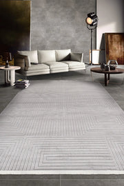 Gri Geometrik Labirent Desenli Halı