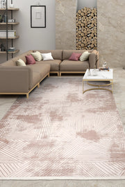 Krem ve Pudra Çizgisel Modern Halı