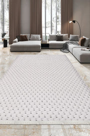 Beyaz ve Gri Petek Dokulu Minimalist Halı
