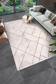 Krem ve Kahve Çizgili Geometrik Modern Halı
