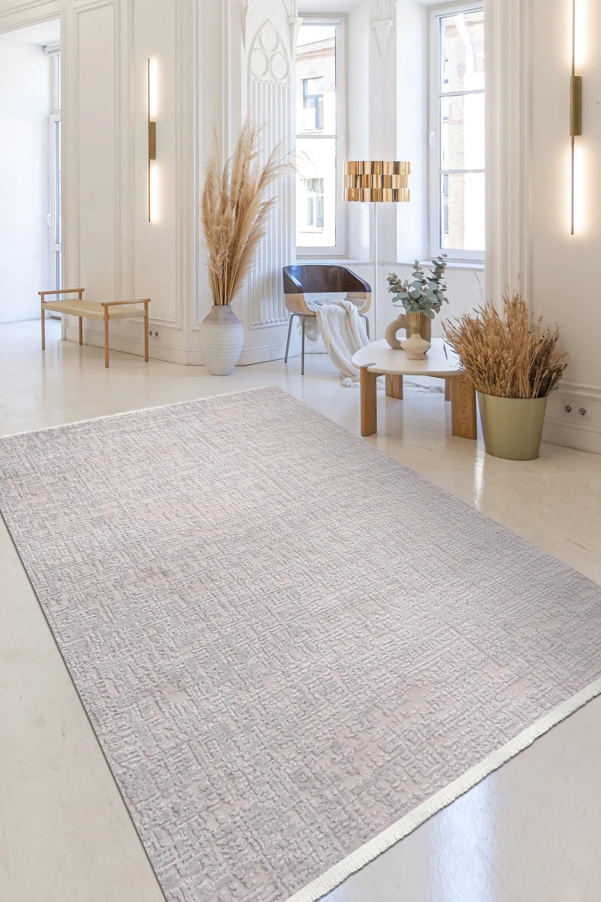 Bej Sade Dokulu Modern Halı