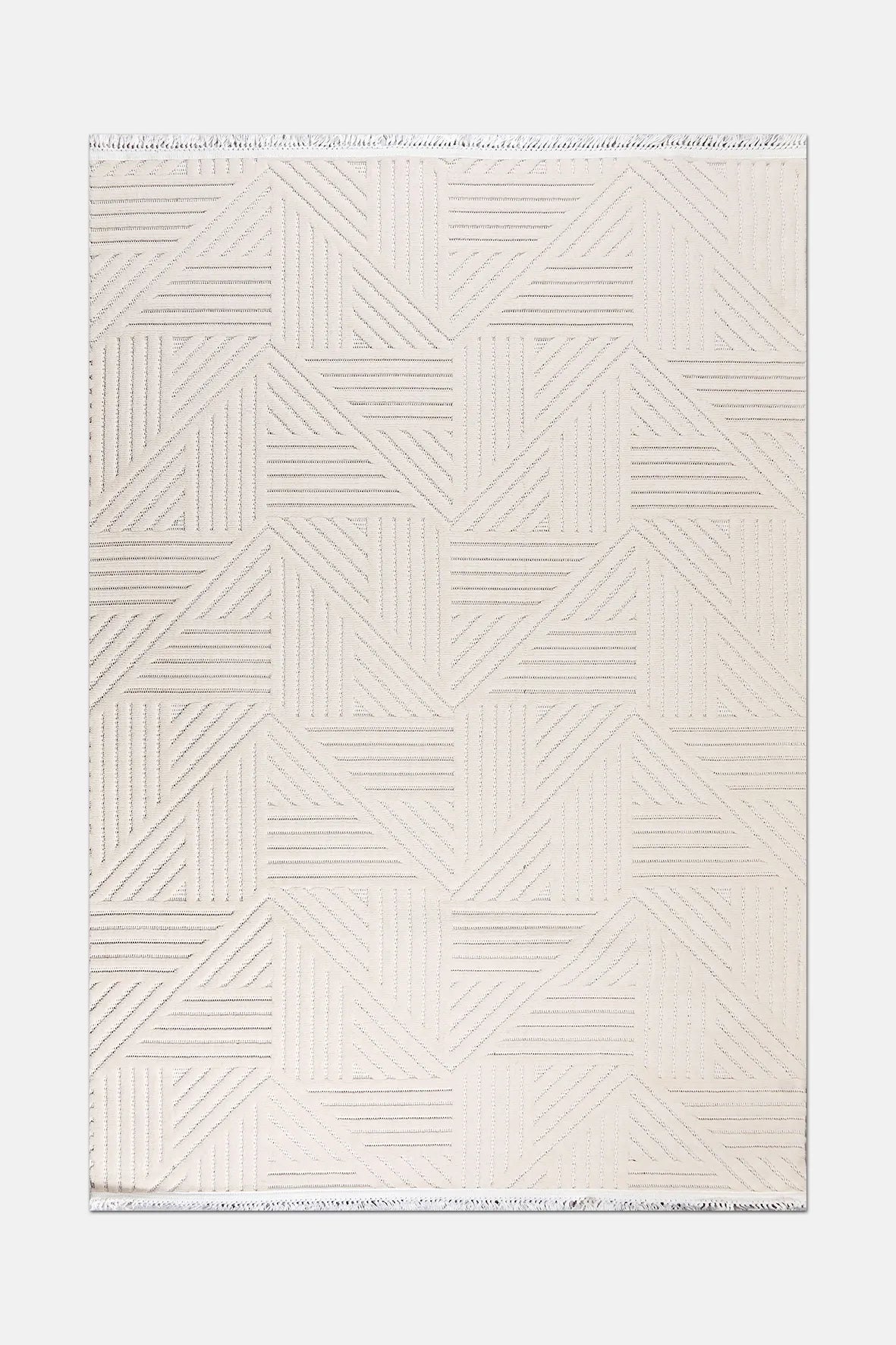 Krem ve Beyaz Geometrik Üçgen Desenli Halı