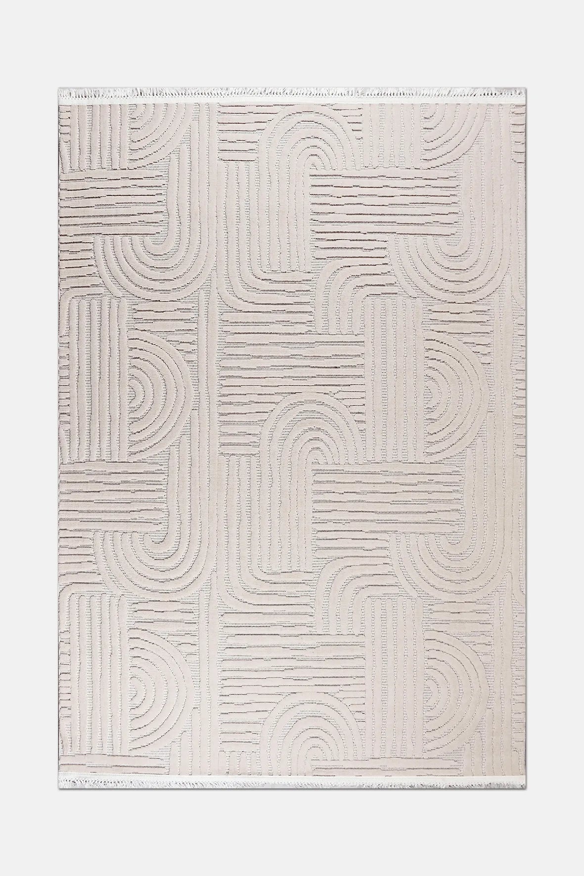 Ekru Geometrik Labirent Modern Halı