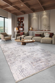 Gri ve Krem Abstract Soyut Eskitme Desenli Halı