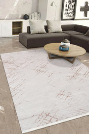 Krem ve Vizon Çapraz Eskiz Desenli Modern Halı