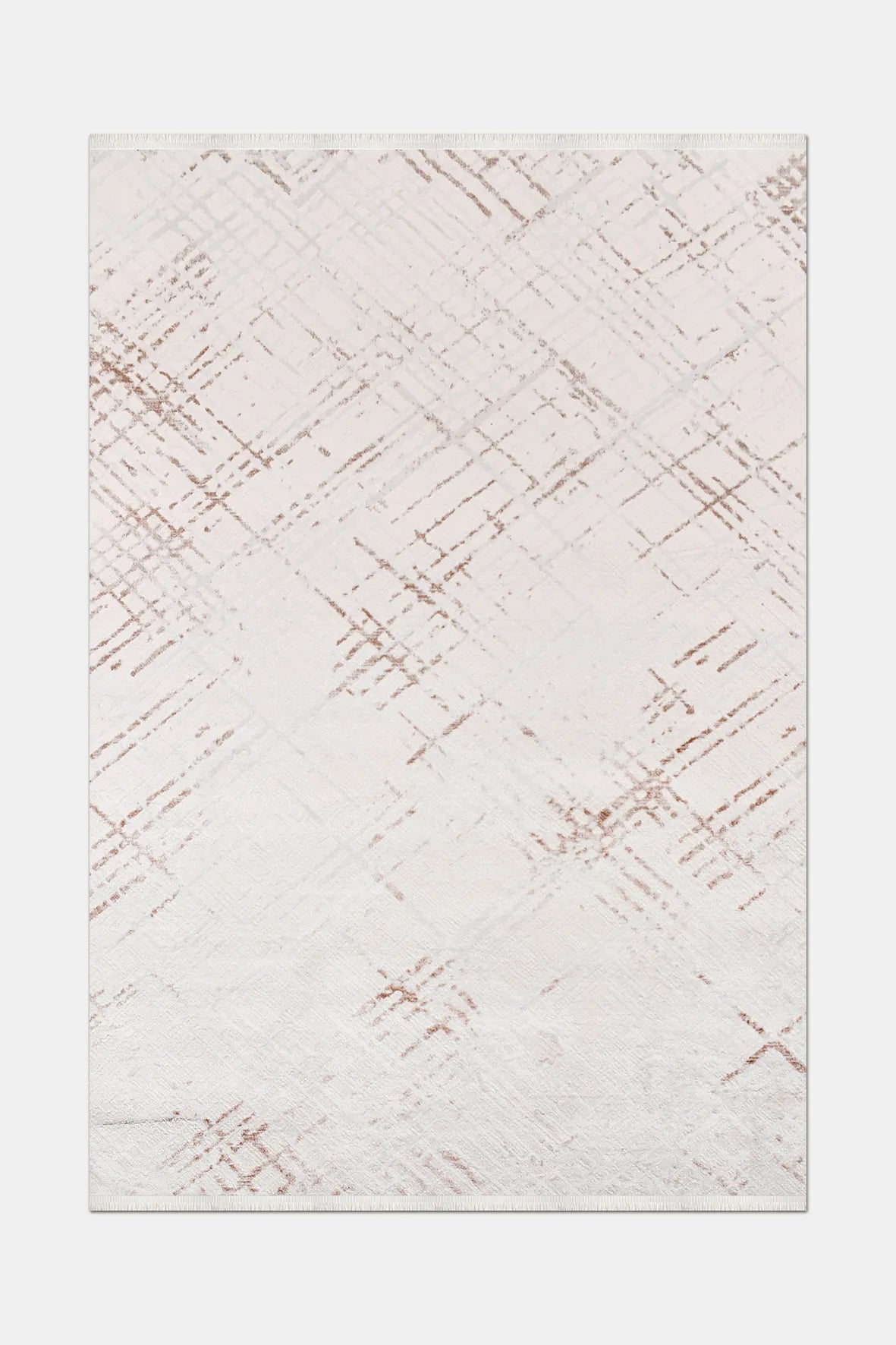 Krem ve Vizon Çapraz Eskiz Desenli Modern Halı