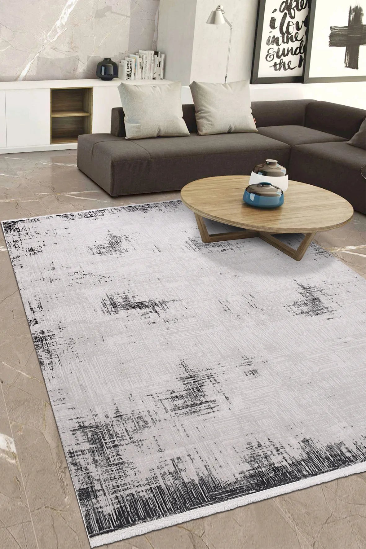Krem ve Siyah Boho Halı