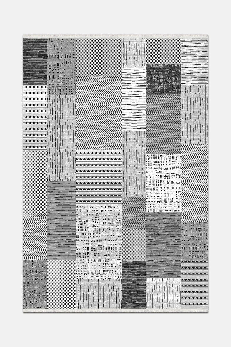 Siyah ve Beyaz Patchwork Desenli Halı