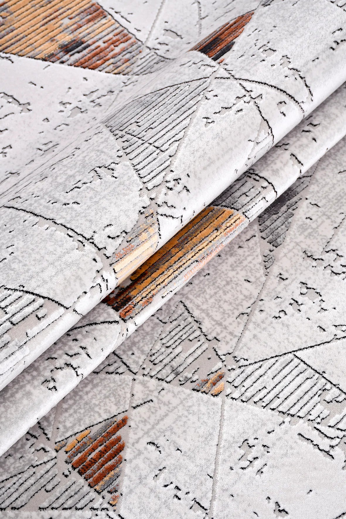 Gri ve Turuncu Geometrik Desenli Halı