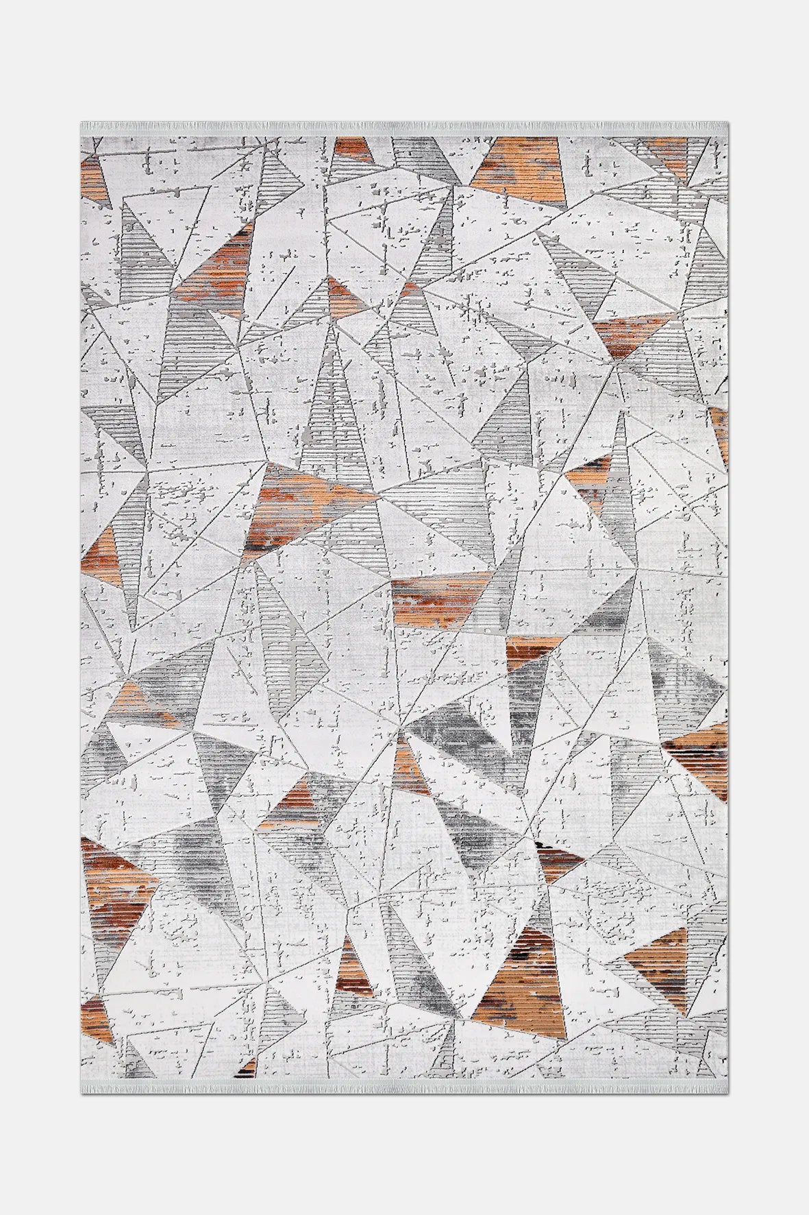 Gri ve Turuncu Geometrik Desenli Halı