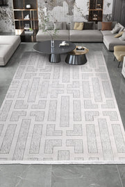 Gri ve Bej Geometrik Modern Halı