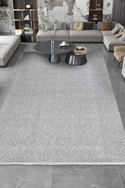 Beyaz ve Siyah Çizgisel Geometrik Halı