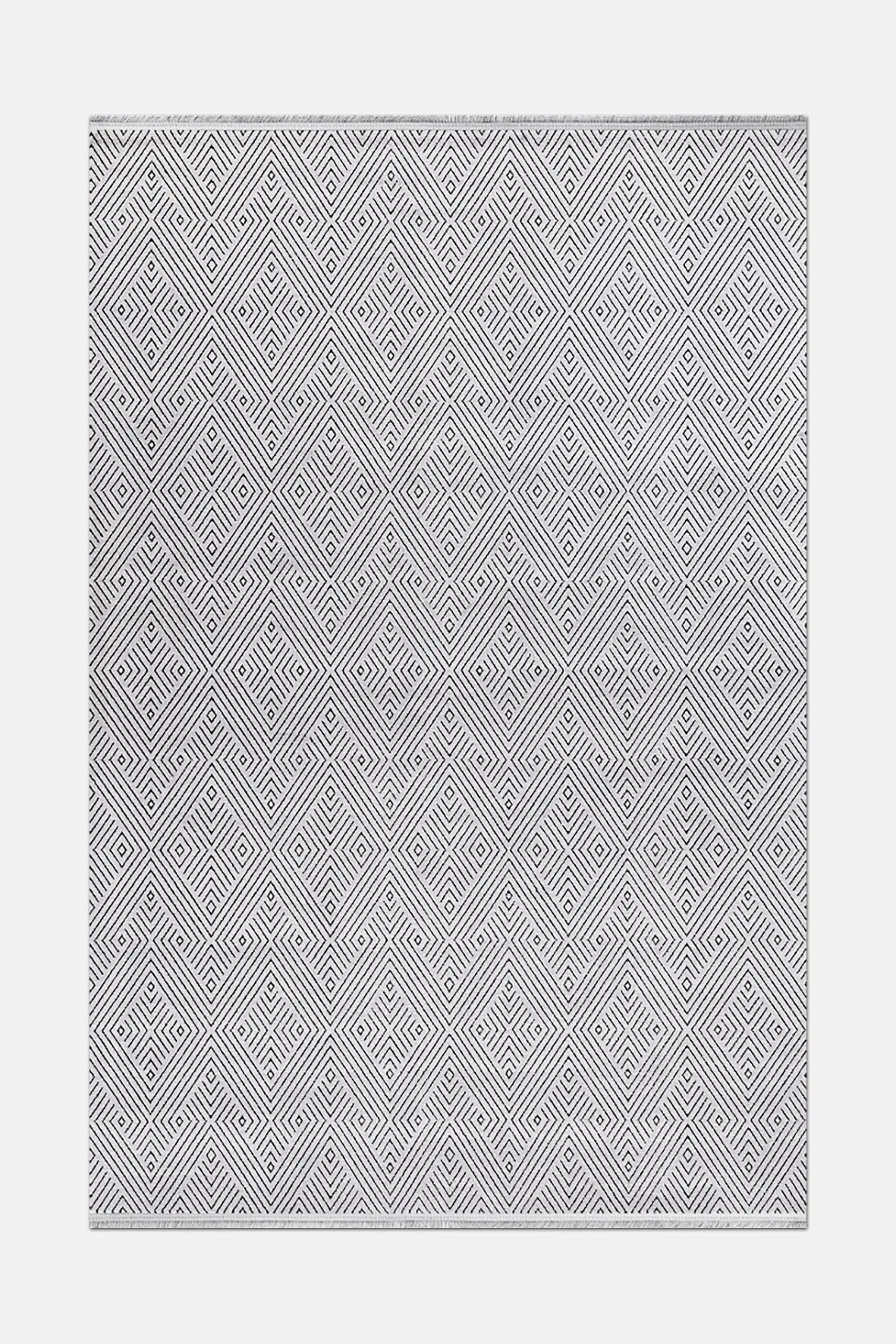 Beyaz ve Siyah Çizgisel Geometrik Halı